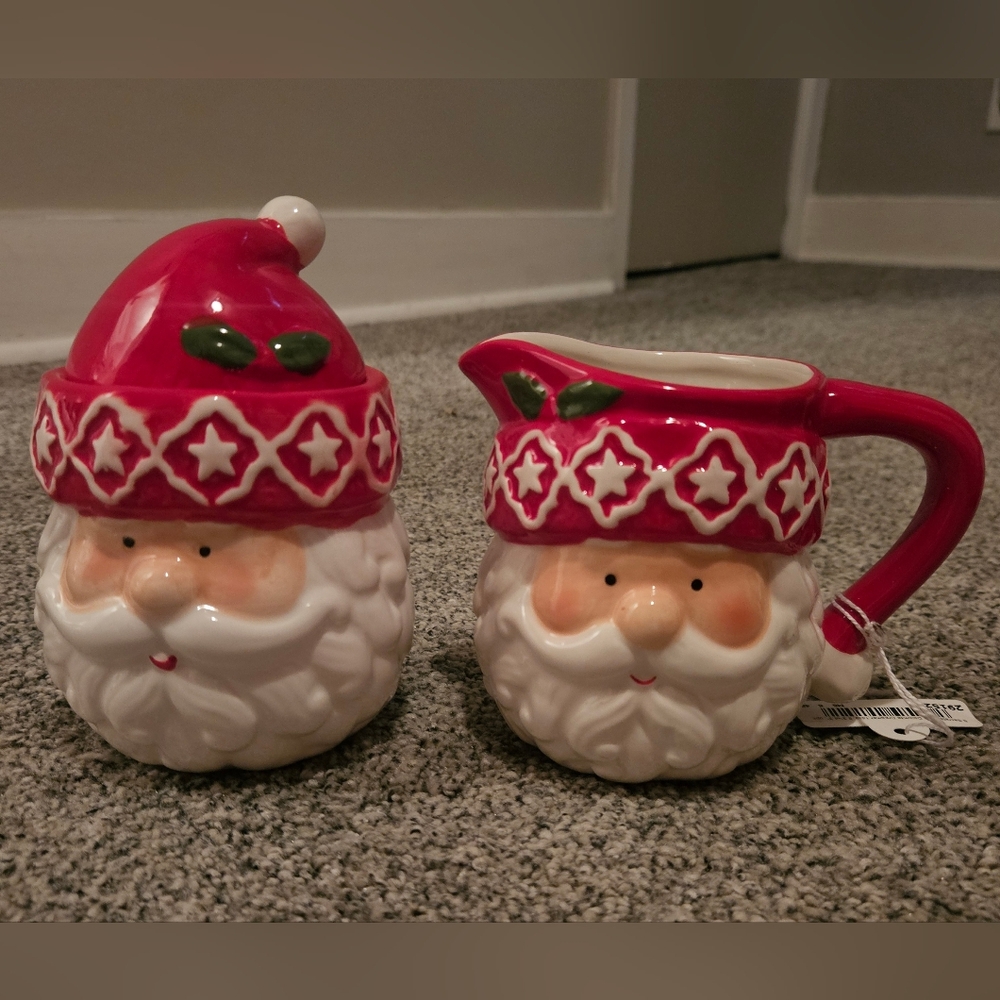 Festive Santa Claus Creamer & Sugar Bowl Set